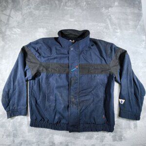 Workrite Mechanics Jacket Large Navy Blue Workwear Full Zip Snap Grease Stained